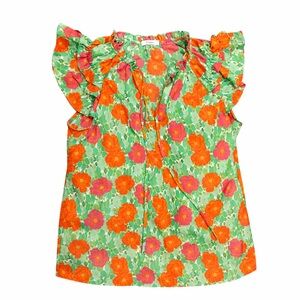 Pleione Floral Ruffle Sleeve Blouse Women’s Small Bright Boho Spring Top